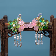 Peach Tassel Flower Leaves Hairpin Headdress Vintage Hair Accessories
