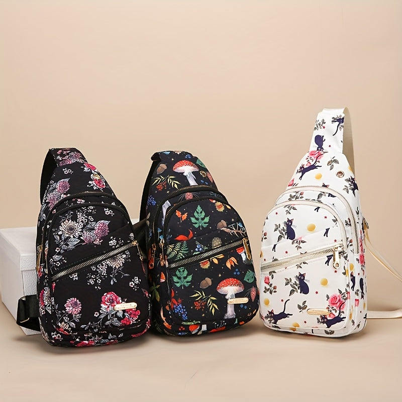 Floral Pattern Sling Backpack Chest Bag Oxford Cloth Crossbody Bag