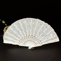 Plastic Embroidered Fan Sequins Chinese Dance Fan