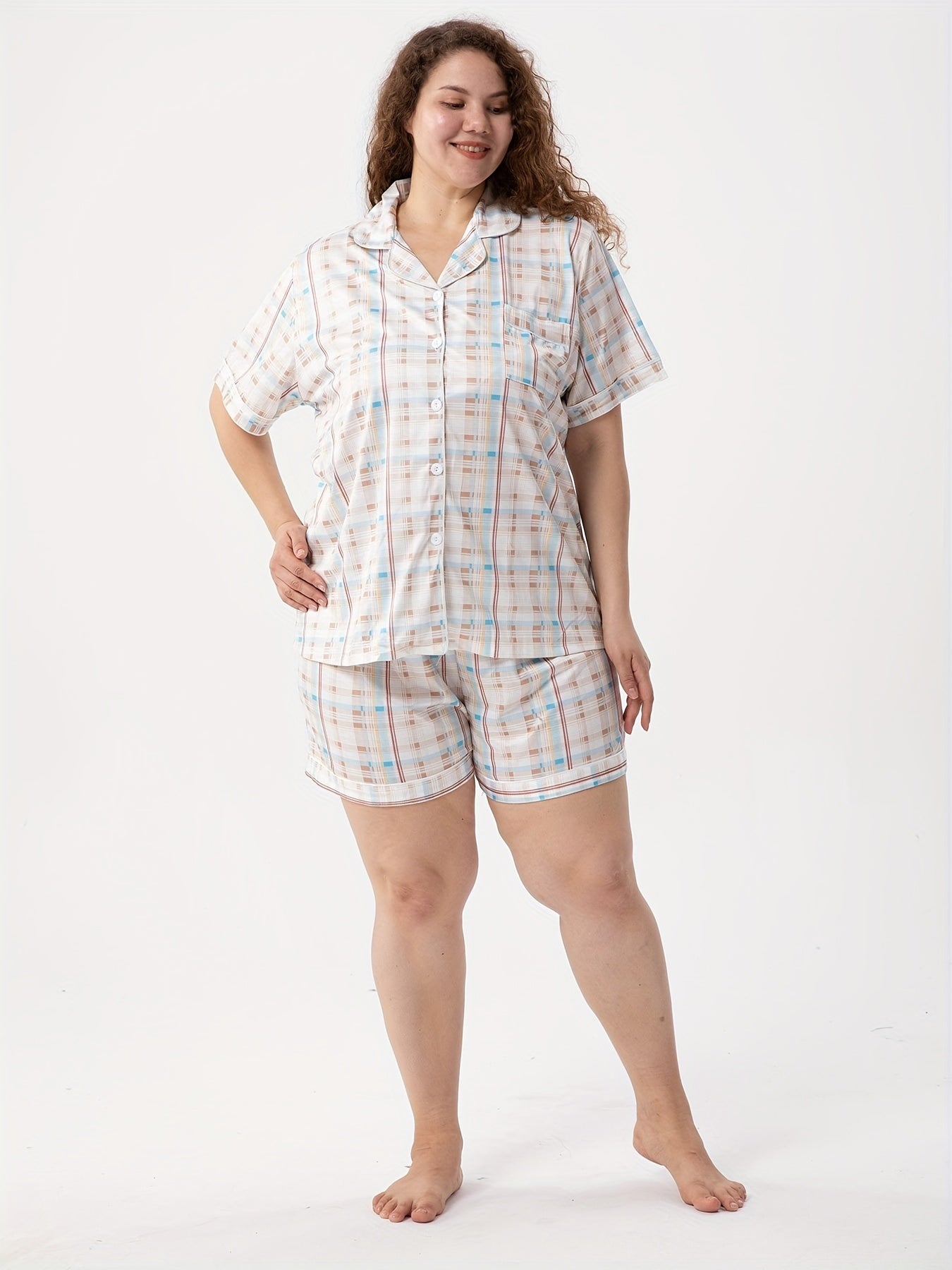  Plaid Print Short Sleeve Pajama Set