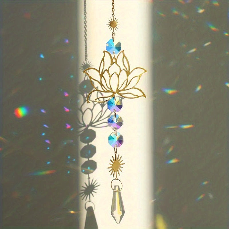 Lotus Flower Crystal Sun Catcher Wind Chime for Decor