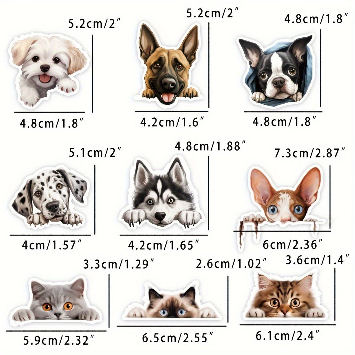 50pcs Peeking Cats Dogs Stickers for Water Bottle Laptop Notebook