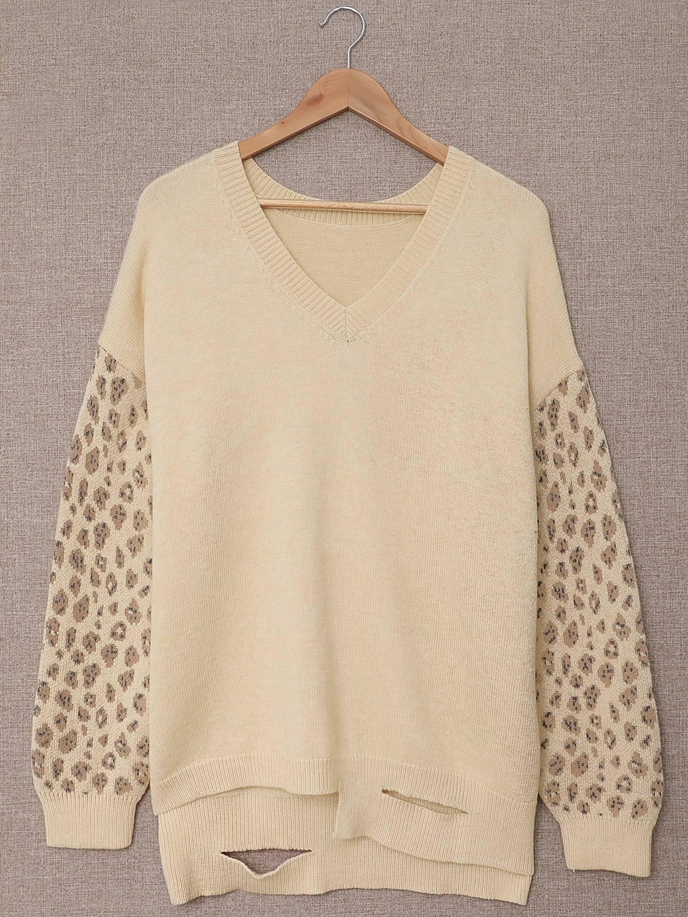  Leopard Print V Neck Long Sleeve Sweater Women's Plus Casual Sweater