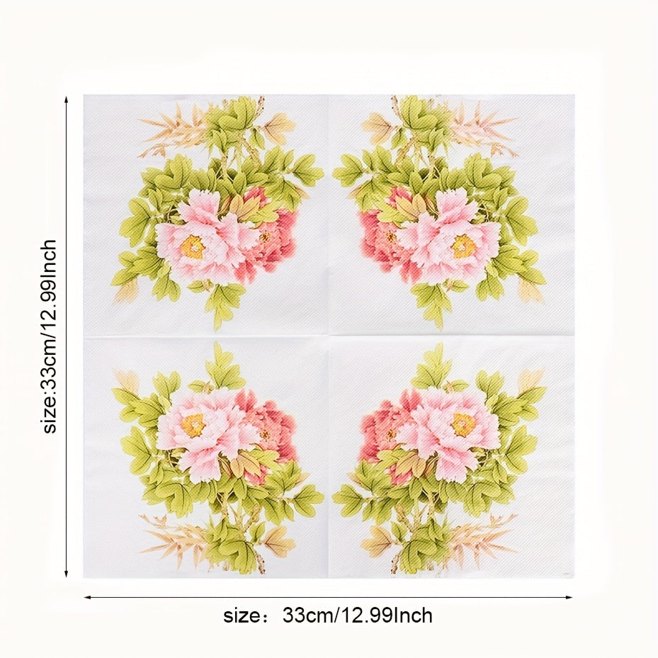 20pcs Peony Flower Disposable Napkins for Wedding Party Supplies