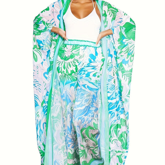  Boho Batwing Sleeve Cover Up & Pants Two Piece Set