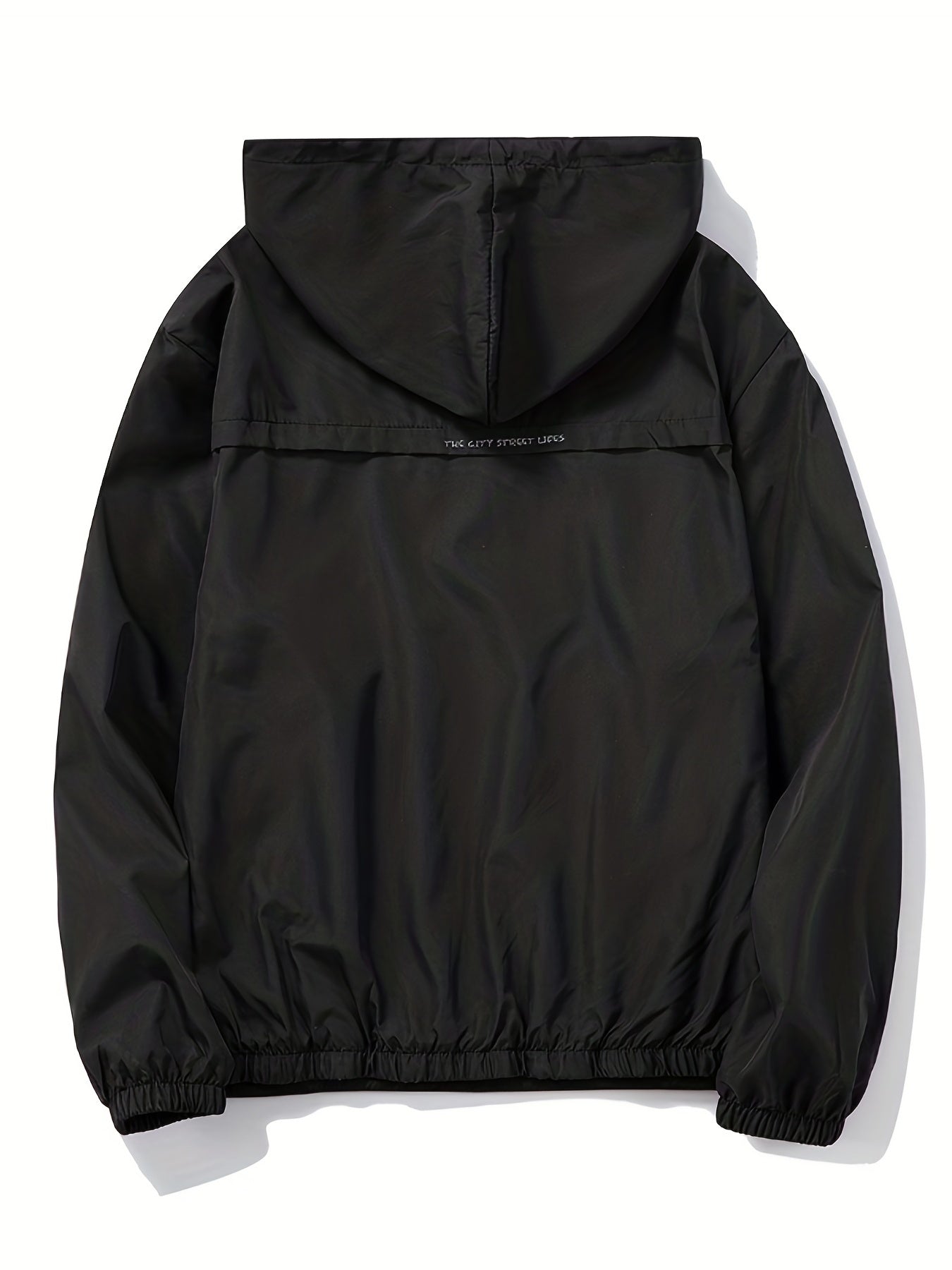 Solid Zip Up Men's Casual Jacket with Drawstring Hood