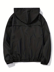 Solid Zip Up Men's Casual Jacket with Drawstring Hood