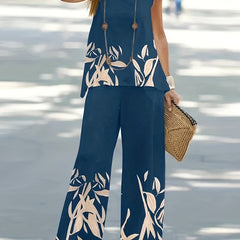 Floral Print Sleeveless Top & Wide Leg Pants Set