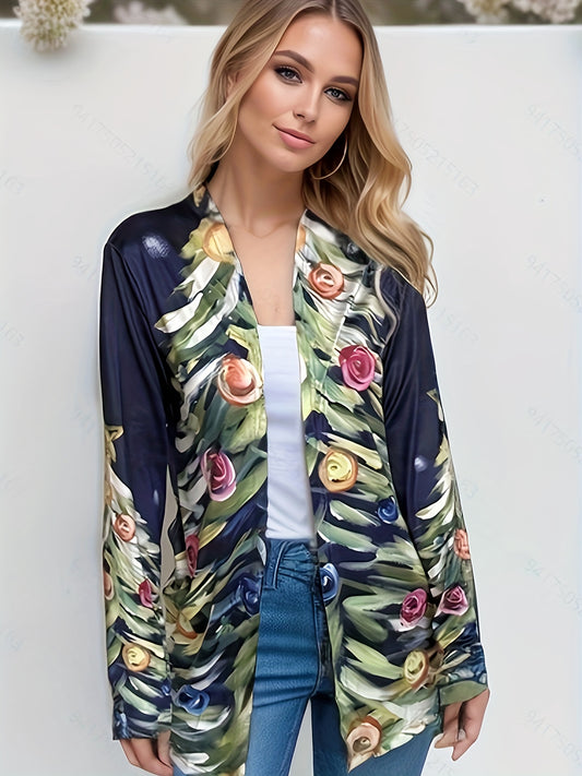 Xmas Cardigan Women's Tree Print Open Front Cardigan