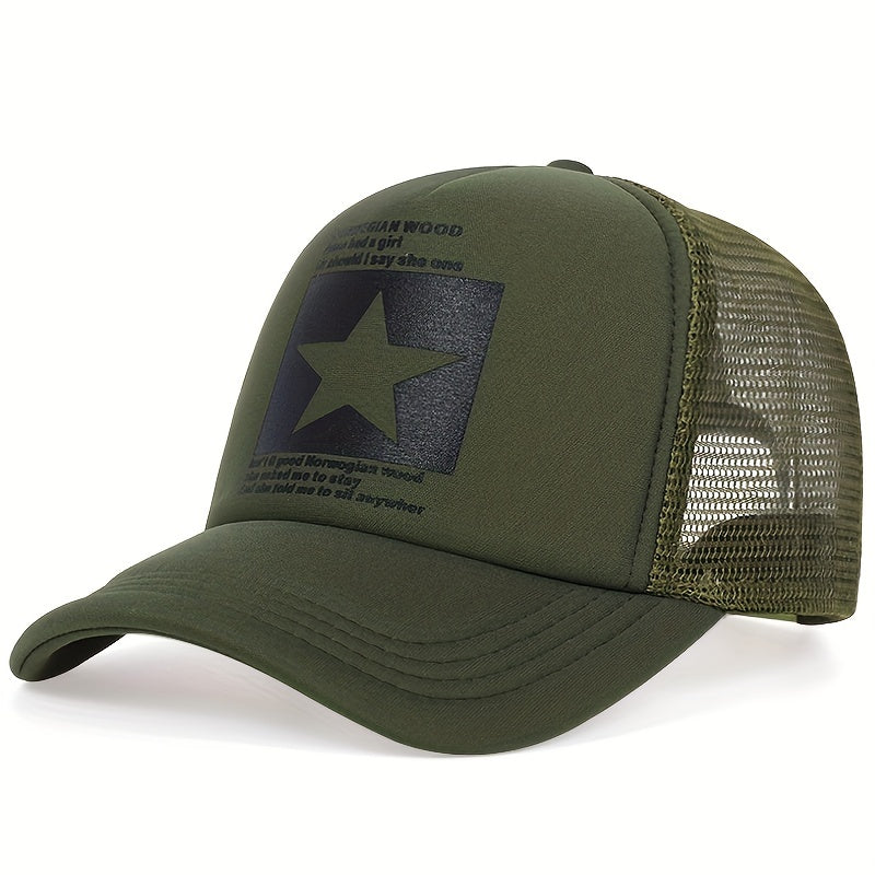Pentagram Print Mesh Baseball Cap Unisex Trucker Hat Hip Hop Adjustable Dad Hat