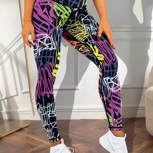 Graffiti Block Yoga Pants High Stretch Butt Lifting Leggings