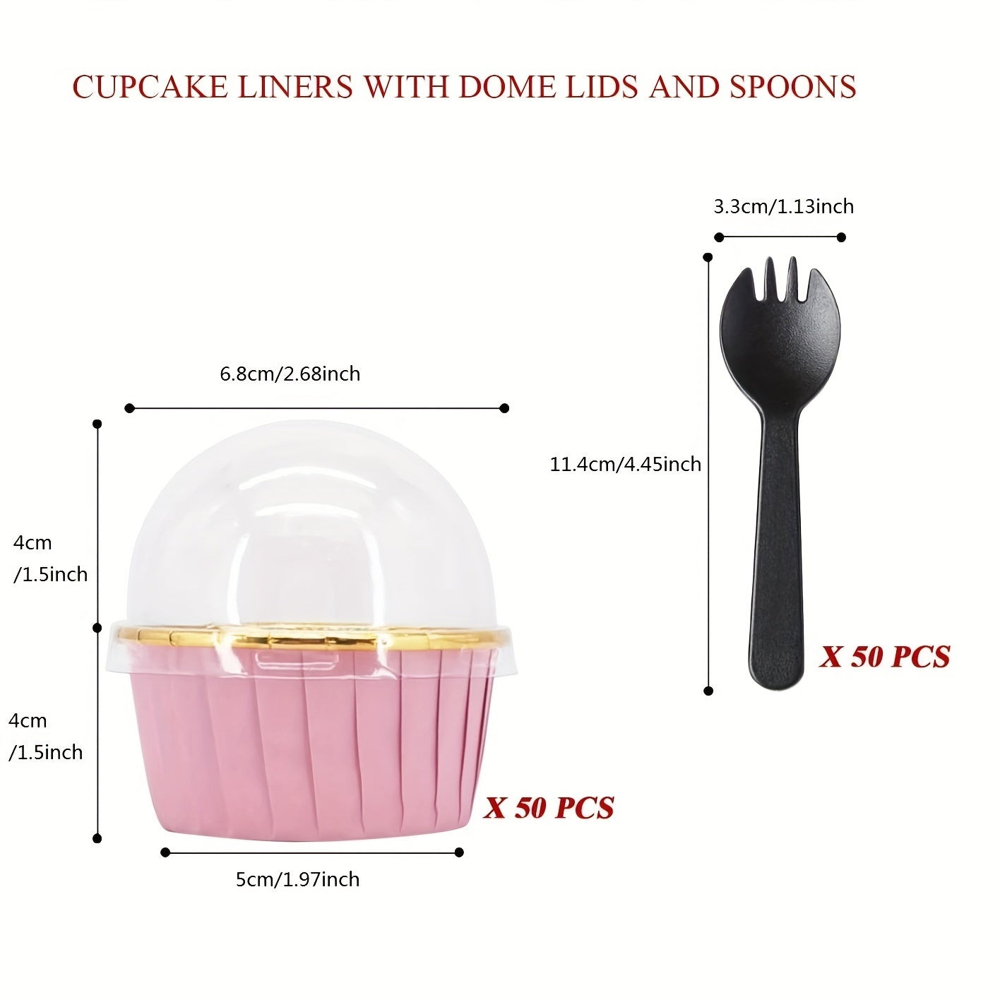 50pcs Disposable Muffin Cups With Lids, Spoons and Glossy Cupcake Liners