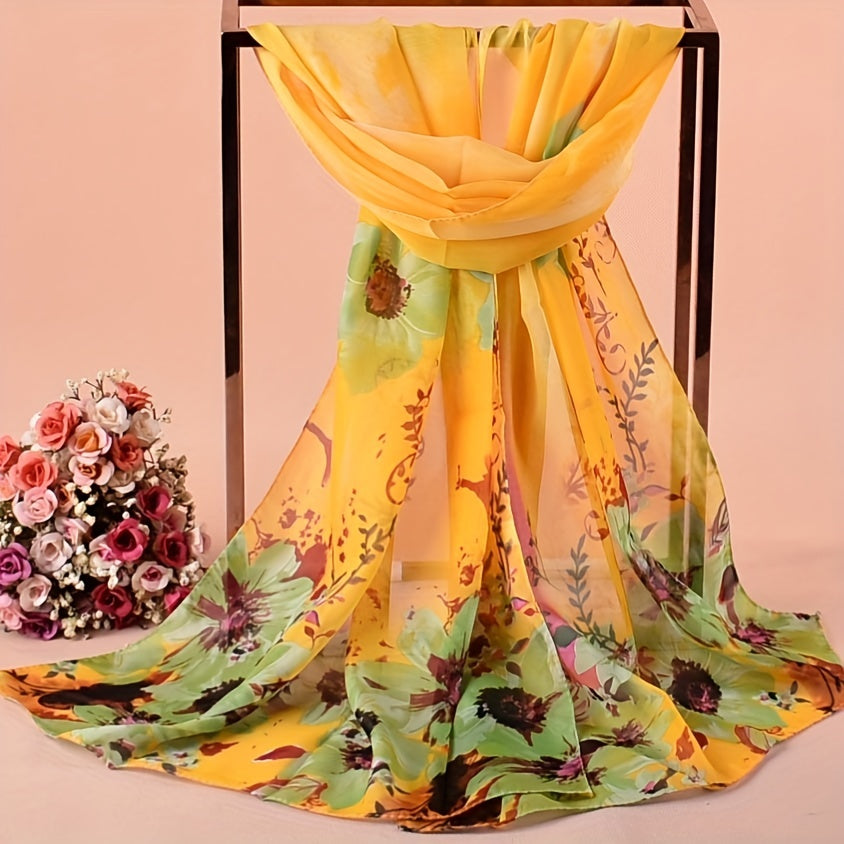 Tie Dye Print Chiffon Scarf Flower Gradient Thin Shawl Boho Travel Beach Towel