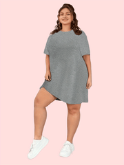  Solid Round Neck Short Sleeve Tee Dress