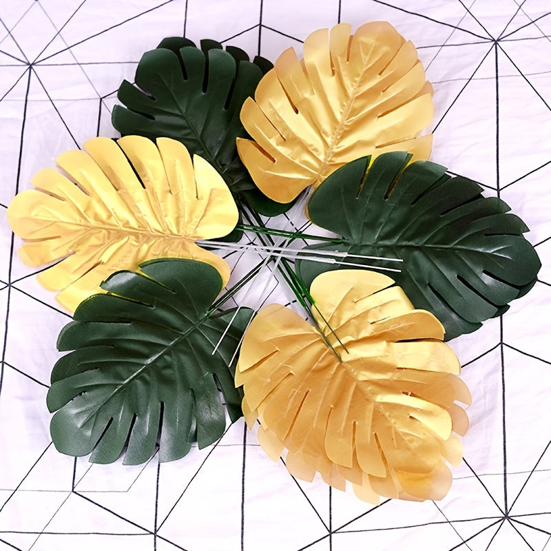 5pcs Artificial Leaf Simulation Golden Greenery Leaves for DIY Bouquets