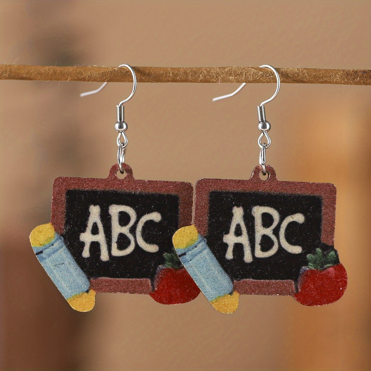 Wooden Book Love Earrings For Librarian Teacher Student