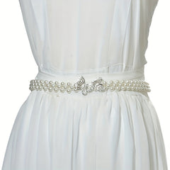 Butterfly Waist Chain Bowknot Faux Pearl Belt Elastic Women's Waist Chain