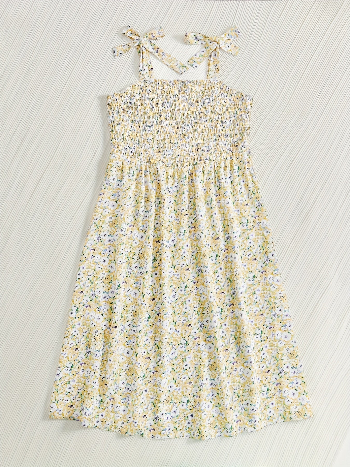  Ditsy Floral Print Shirred Tie Shoulder Cami Dress