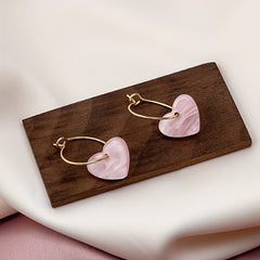 Pink Heart Pendant Dangle Earrings Daily Wear Accessories Female Gift