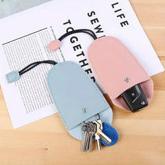 Key Pouch Organizer PU Leather Key Case w/ Pull Strap Ring