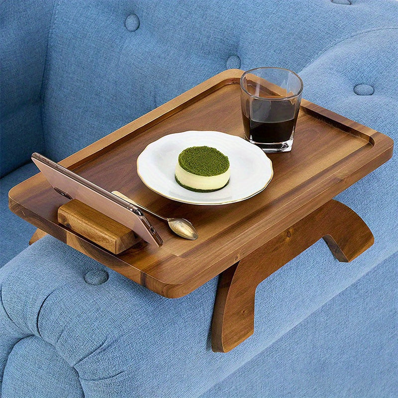Bamboo Sofa Arm Tray Table Swivel Legs Foldable Rectangular Sofa Arm Tray