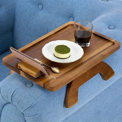Bamboo Sofa Arm Tray Table Swivel Legs Foldable Rectangular Sofa Arm Tray