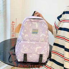 Butterfly Print Large Capacity Backpack Canvas Lightweight School Travel Bag