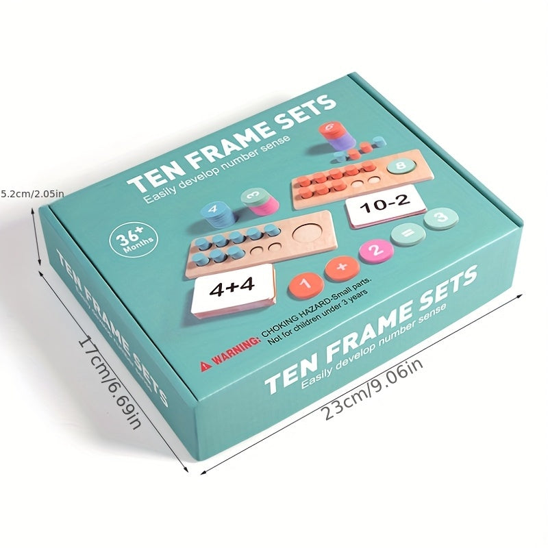 Wooden Ten Frame Math Learning Kit Counting Toy Early Education