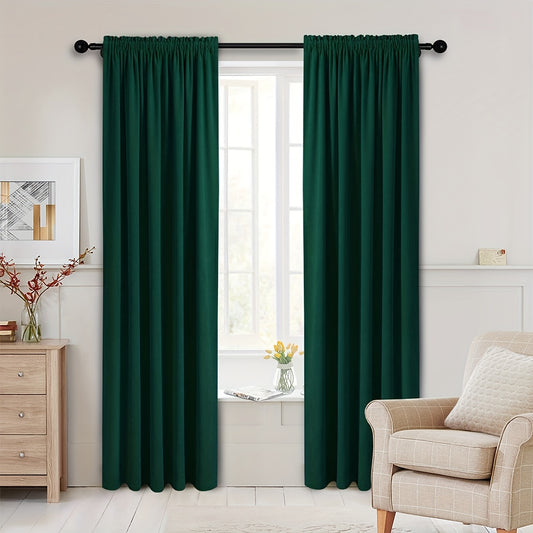 Dark Green Thickened Curtain Rod Pocket for Living Room Bedroom
