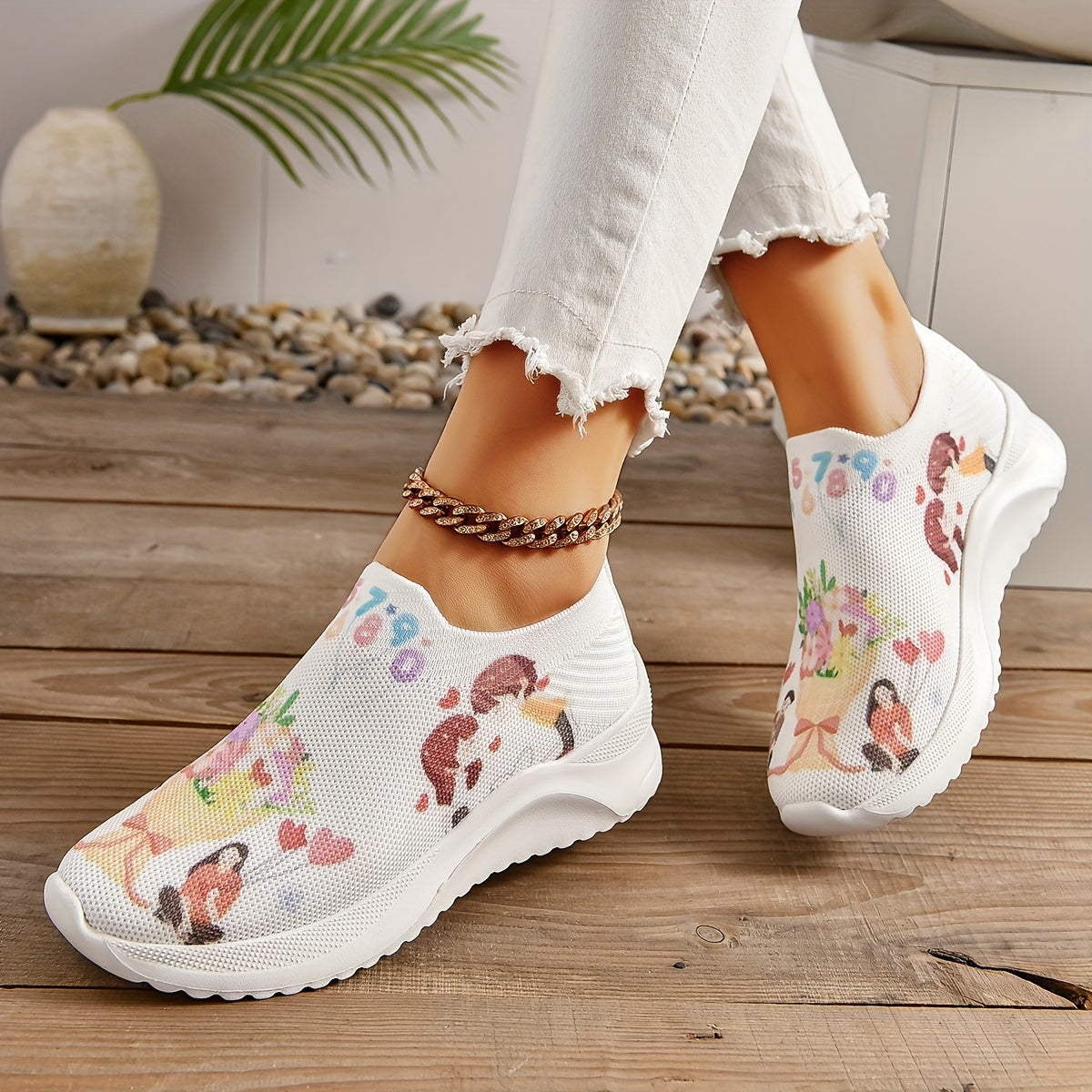 Couple Figure Graphic Walking Shoes Breathable Knit Running Shoes