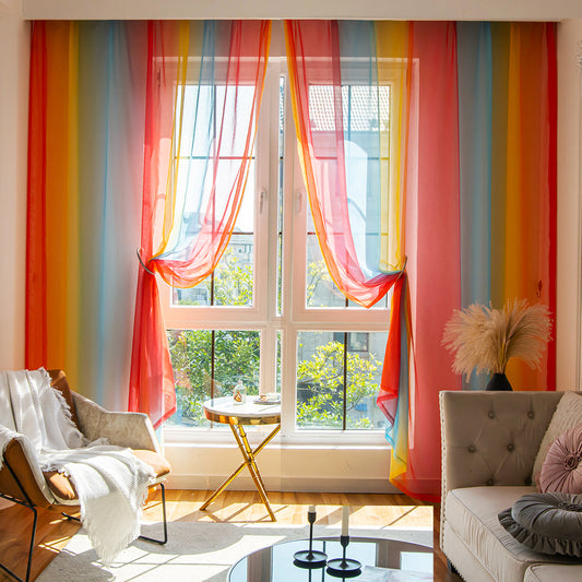 Colorful Rainbow Sheer Curtains for Bedroom Decor
