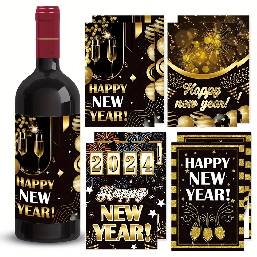 8pcs Year Wine Label Stickers Happy Year Party Decorations Self Adhesive