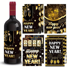 8pcs Year Wine Label Stickers Happy Year Party Decorations Self Adhesive