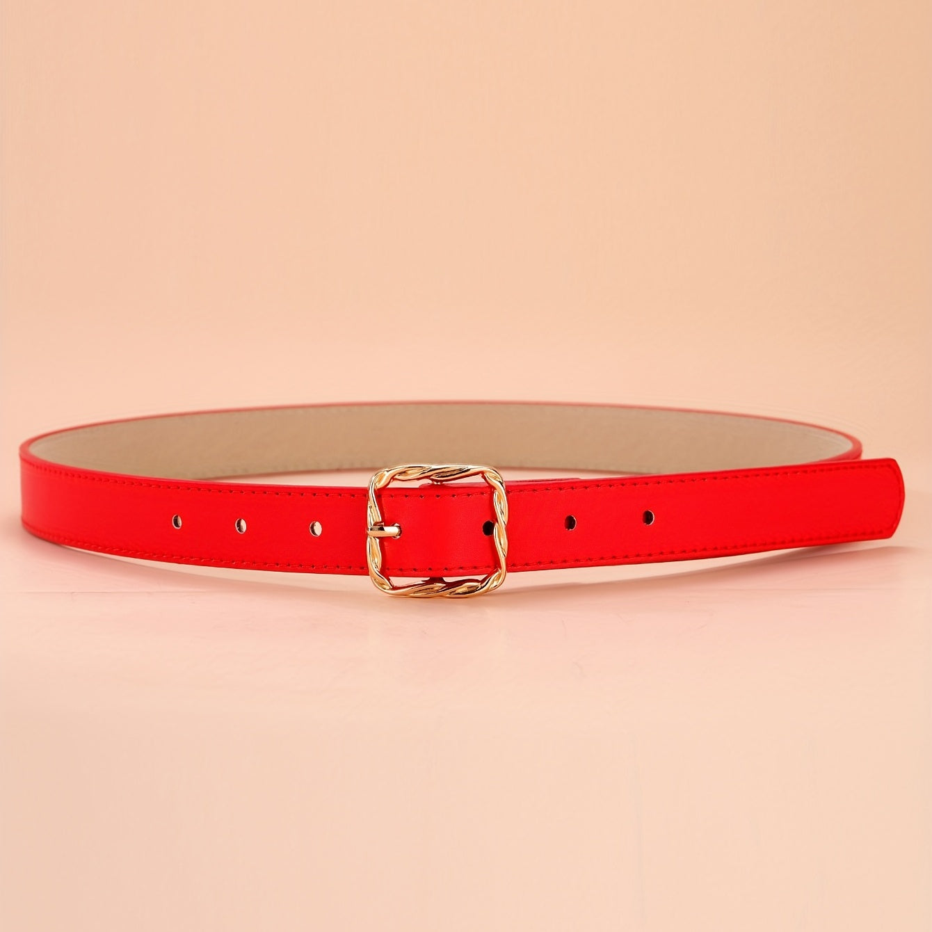 5pcs Solid PU Belt Square Twist Buckle Casual Waist Belts