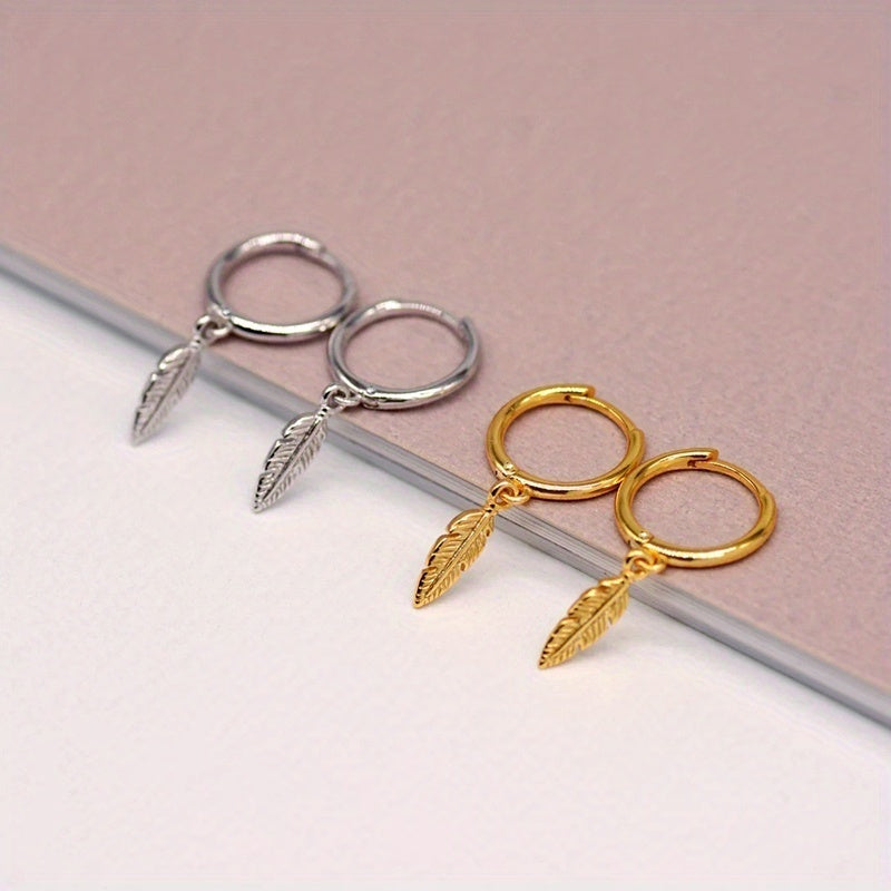 Silver Plated Feather Hoop Earrings for Women