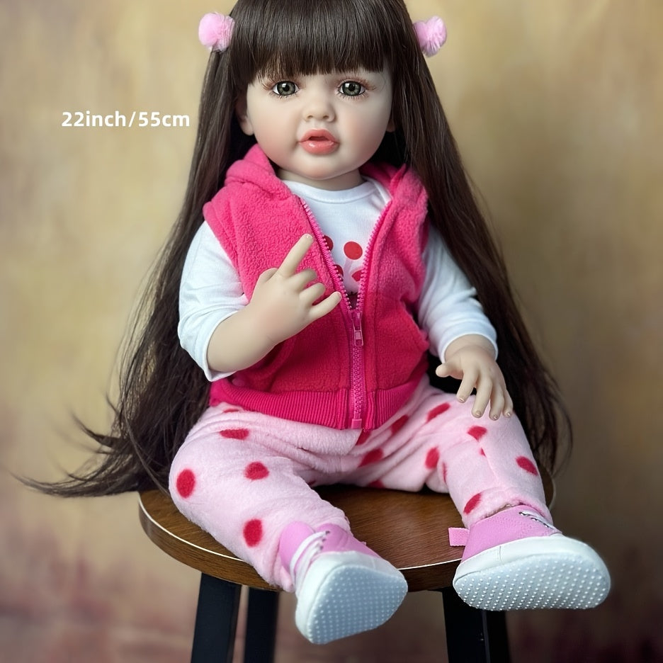 55 Reborn Dolls Soft Silicone Dolls Long Hair Real Life Doll