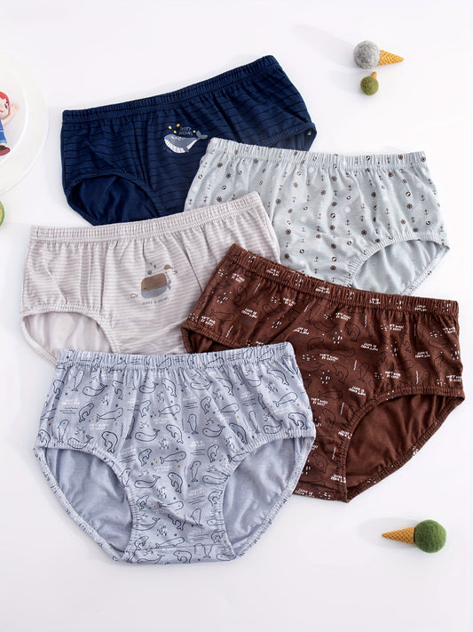 5pcs Boys Shark Print Boxer Briefs Cotton Underwear
