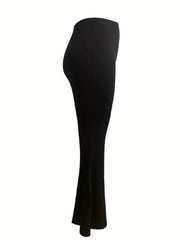  Solid High Rise Flared Leg Trousers