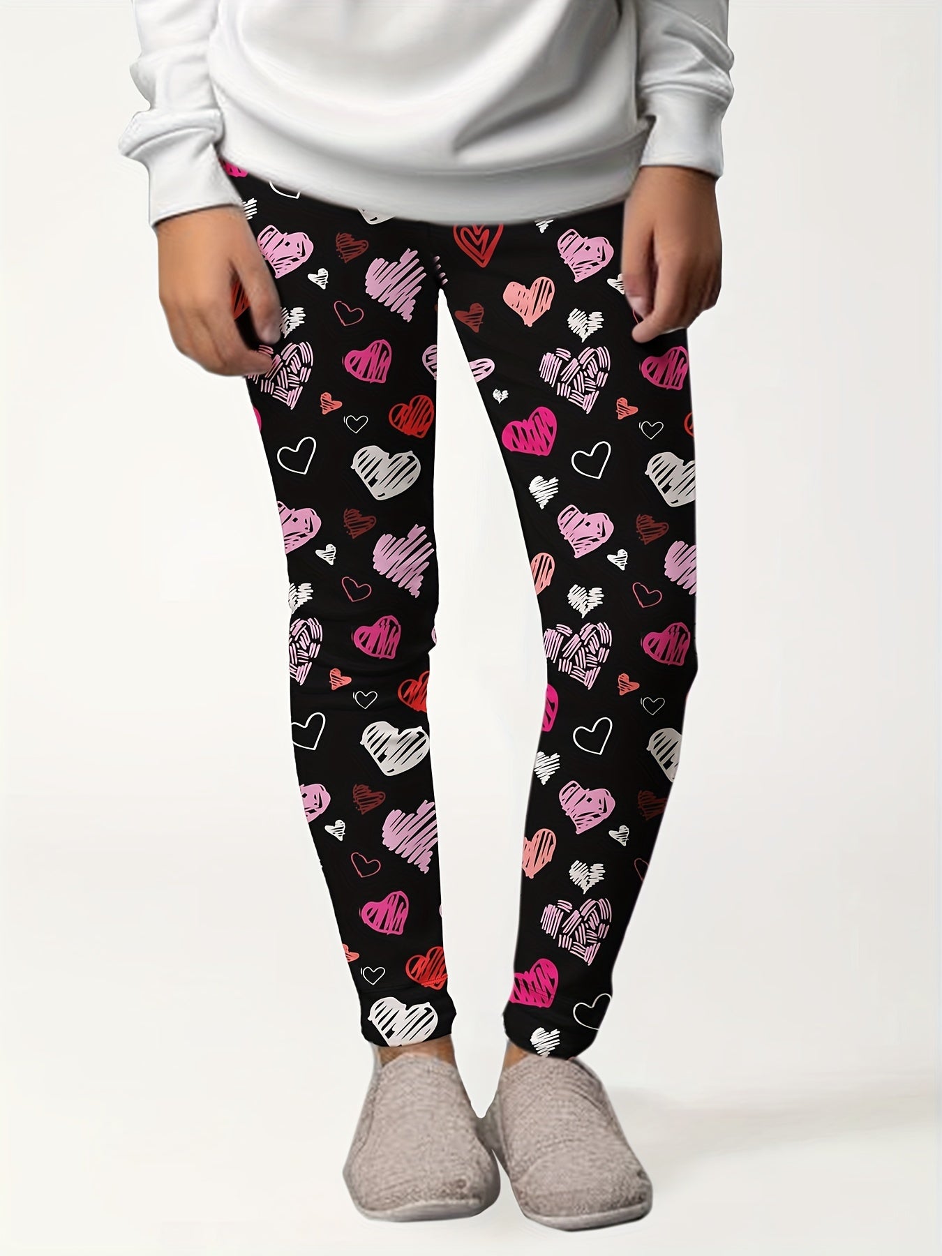 Heart Painting Graphic Leggings Girls Thick Leggings for Spring