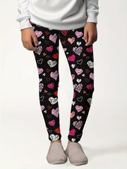 Heart Painting Graphic Leggings Girls Thick Leggings for Spring