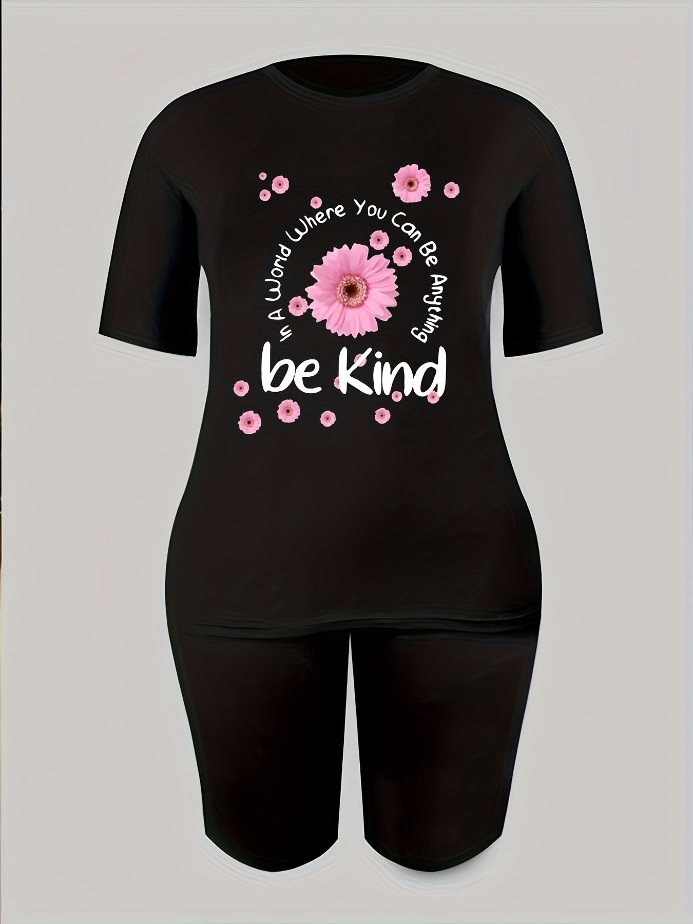 2pcs Floral Print Sports Suits Short Sleeve T shirts & Shorts
