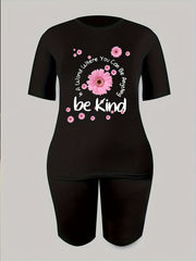 2pcs Floral Print Sports Suits Short Sleeve T shirts & Shorts
