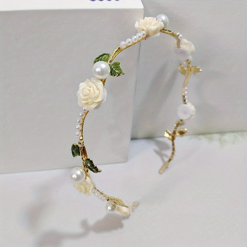 Vintage Metal Hair Band with Resin Flower for Women Girls