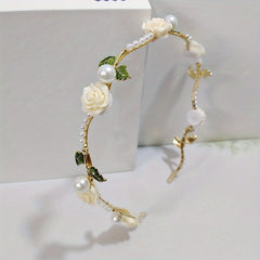 Vintage Metal Hair Band with Resin Flower for Women Girls