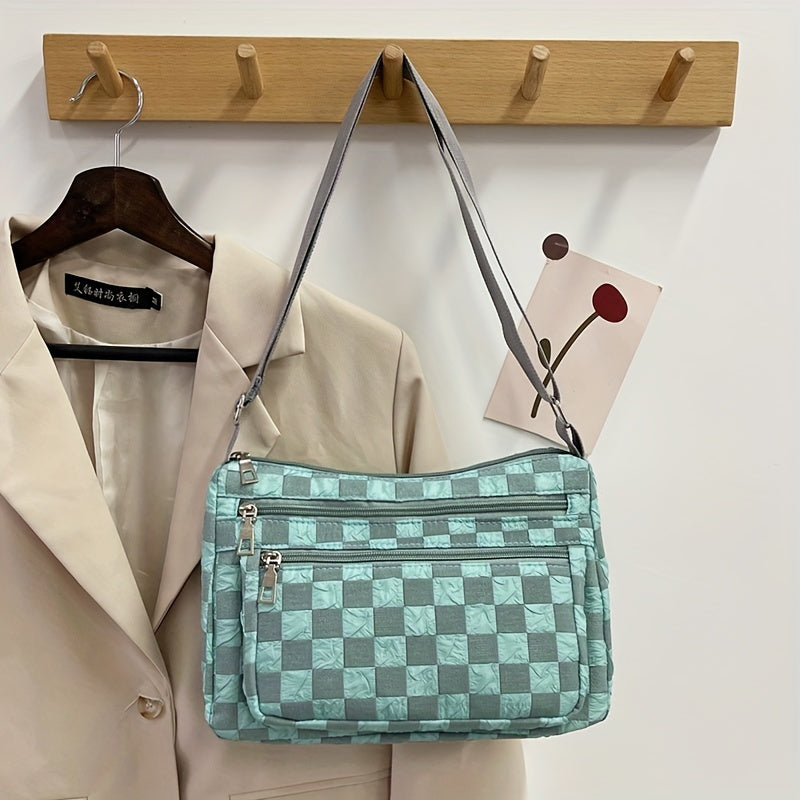 Checkerboard Crossbody Bag Nylon Shoulder Bag
