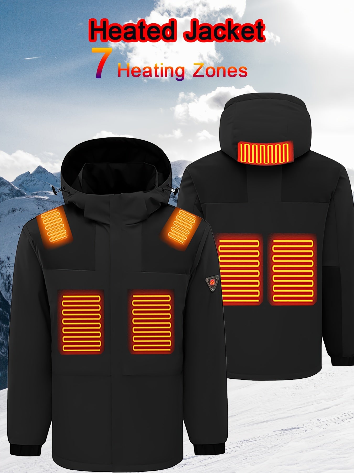 Men's Smart Heating Detachable Hooded Jacket Windproof Warm Outdoor Coat