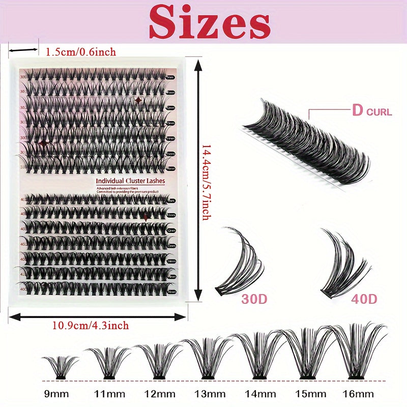 280 Pcs Cluster Lashes DIY Individual Lashes D Curling Fluffy False Eyelashes
