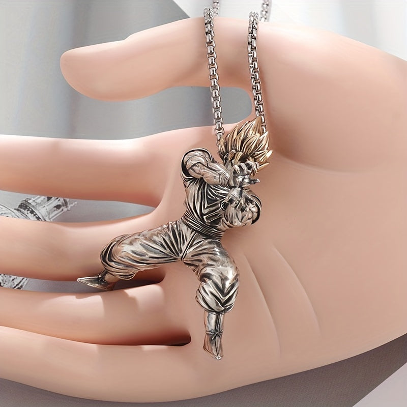 Yellow Hair Kung Fu Man Pendant Necklace For Men Kids Anime Exhibition