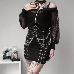 Gothic Chain Fringe Harness Tassel Suspenders Punk PU Leather Belt