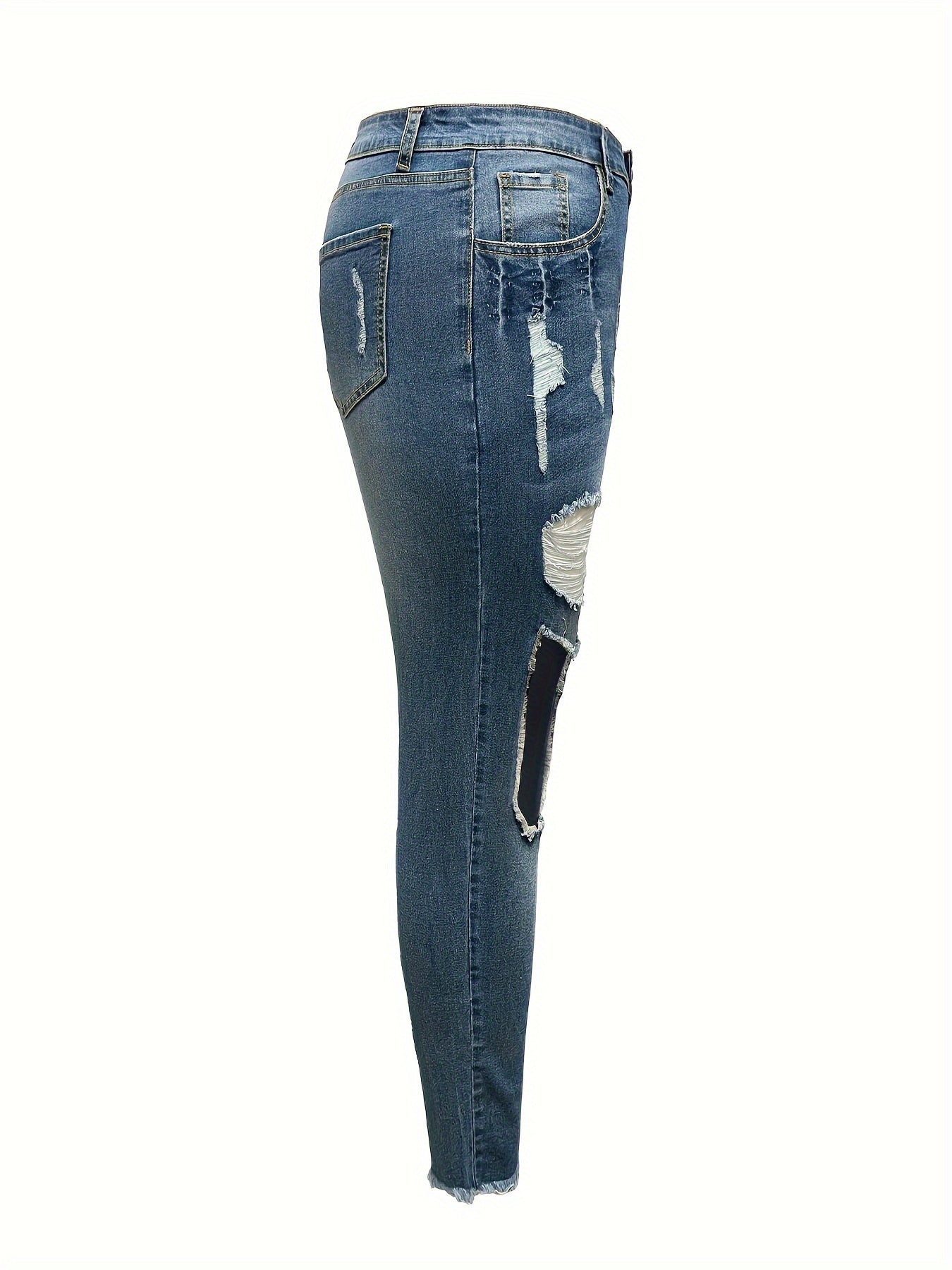  Casual Jeans Women's Plus Washed Ripped Cut Out Button